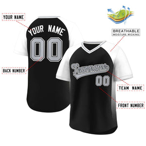 Custom Black White Raglan Sleeves Side Spot Authentic Pullover Baseball Jersey