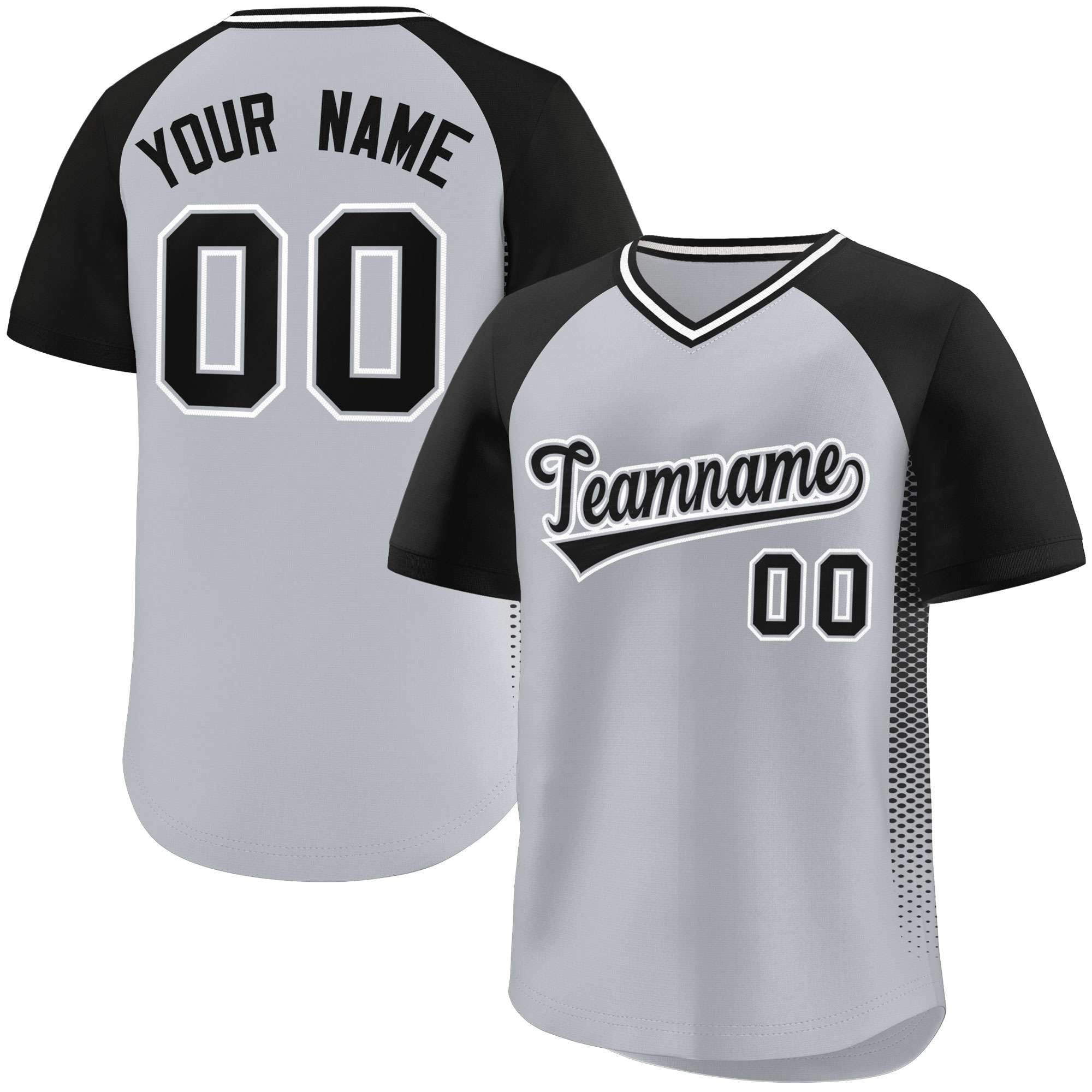 Custom Gray Black Raglan Sleeves Side Spot Authentic Pullover Baseball Jersey