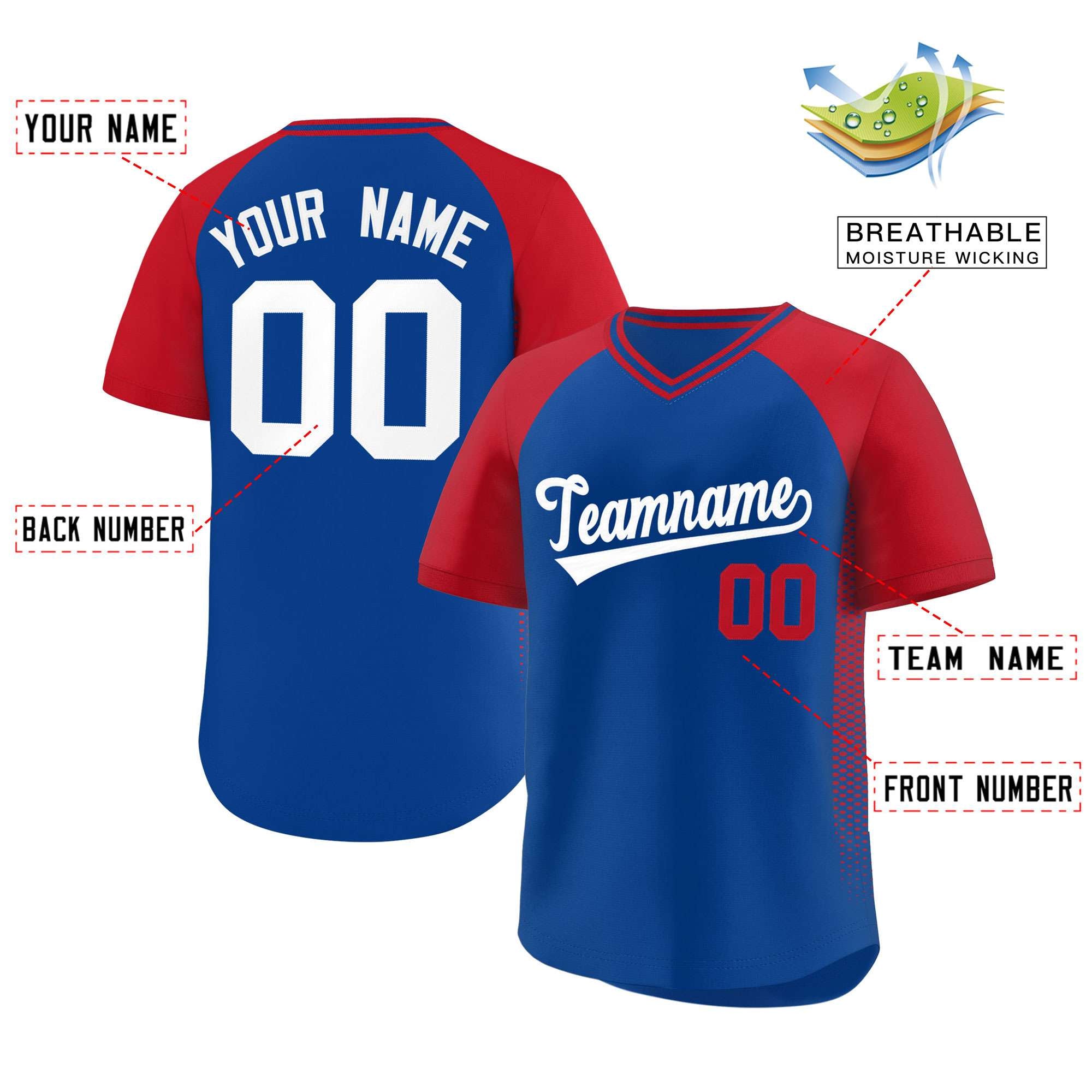 Custom Royal Red Raglan Sleeves Side Spot Authentic Pullover Baseball Jersey