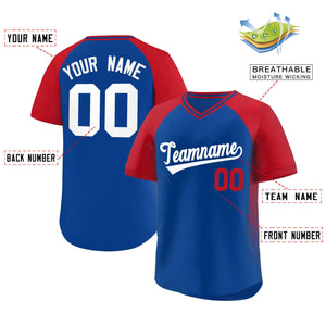 Custom Royal Red Raglan Sleeves Side Spot Authentic Pullover Baseball Jersey