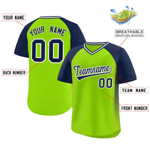 Custom Neon Green Navy Side Spot Raglan Sleeves Authentic Pullover Baseball Jersey