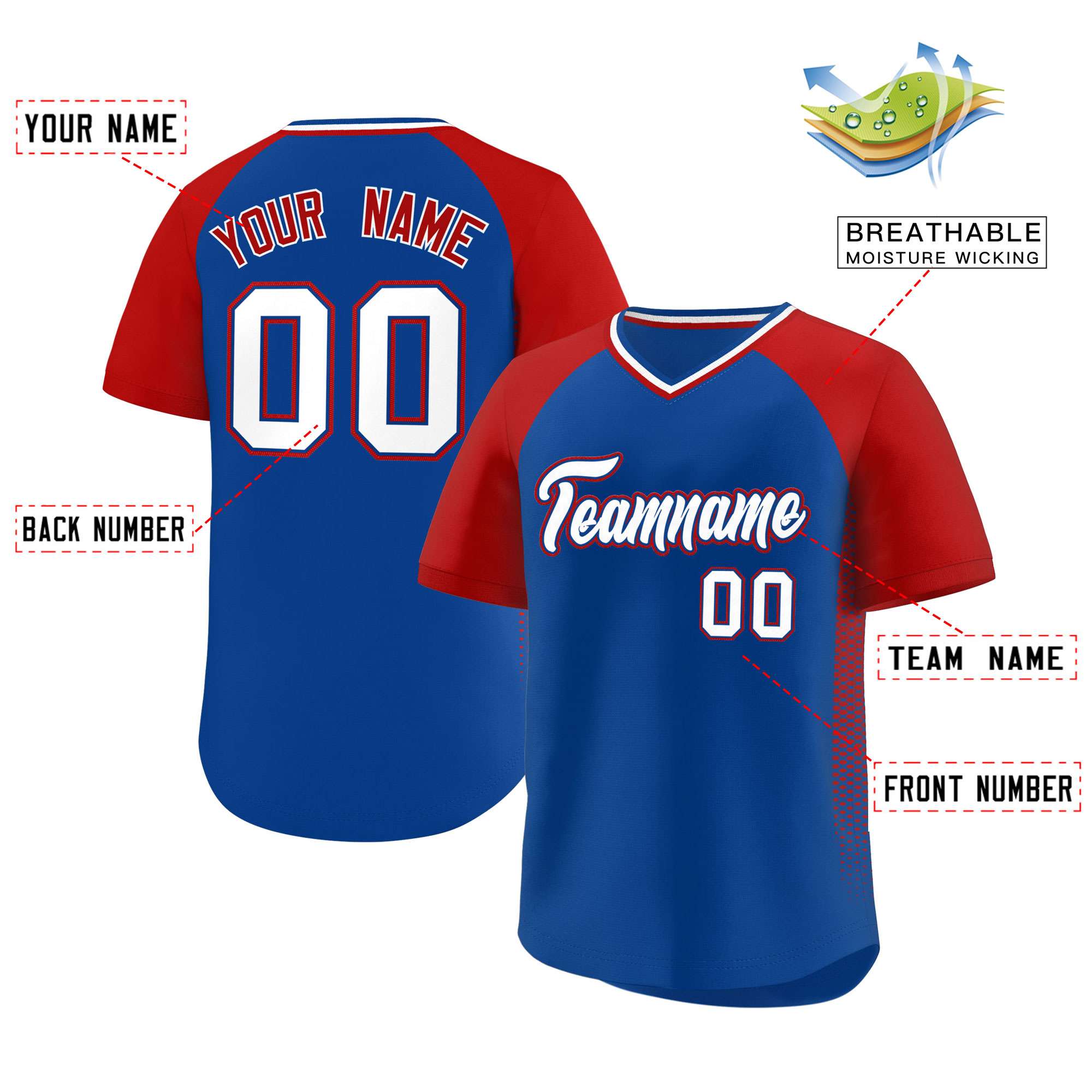 Custom Royal Red Raglan Sleeves Side Spot Authentic Pullover Baseball Jersey