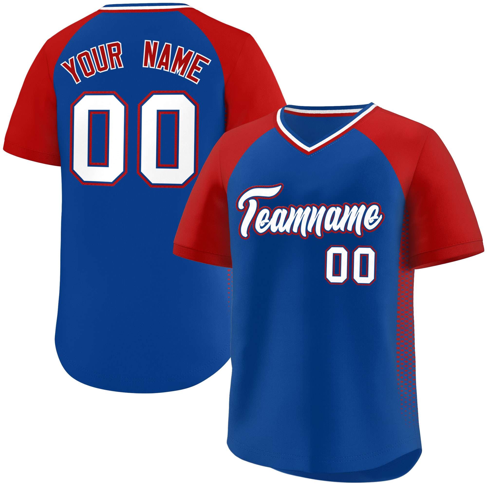 Custom Royal Red Raglan Sleeves Side Spot Authentic Pullover Baseball Jersey