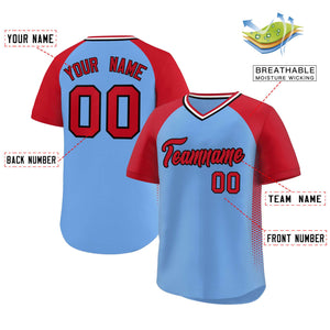 Custom Light Blue Red Side Spot Raglan Sleeves Authentic Pullover Baseball Jersey