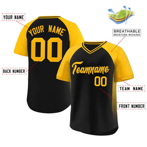 Custom Black Gold Raglan Sleeves Side Spot Authentic Pullover Baseball Jersey