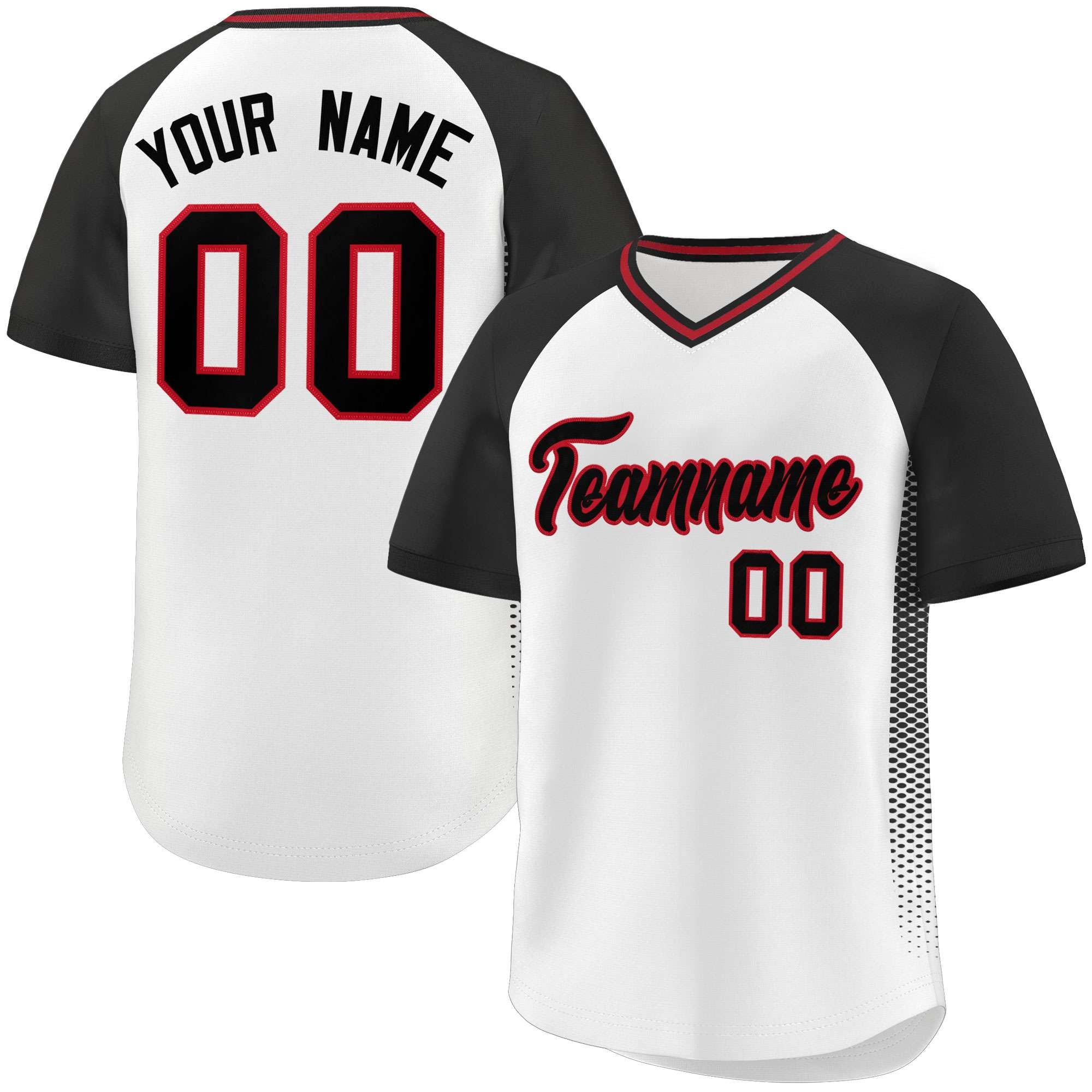 Custom White Black Raglan Sleeves Side Spot Authentic Pullover Baseball Jersey