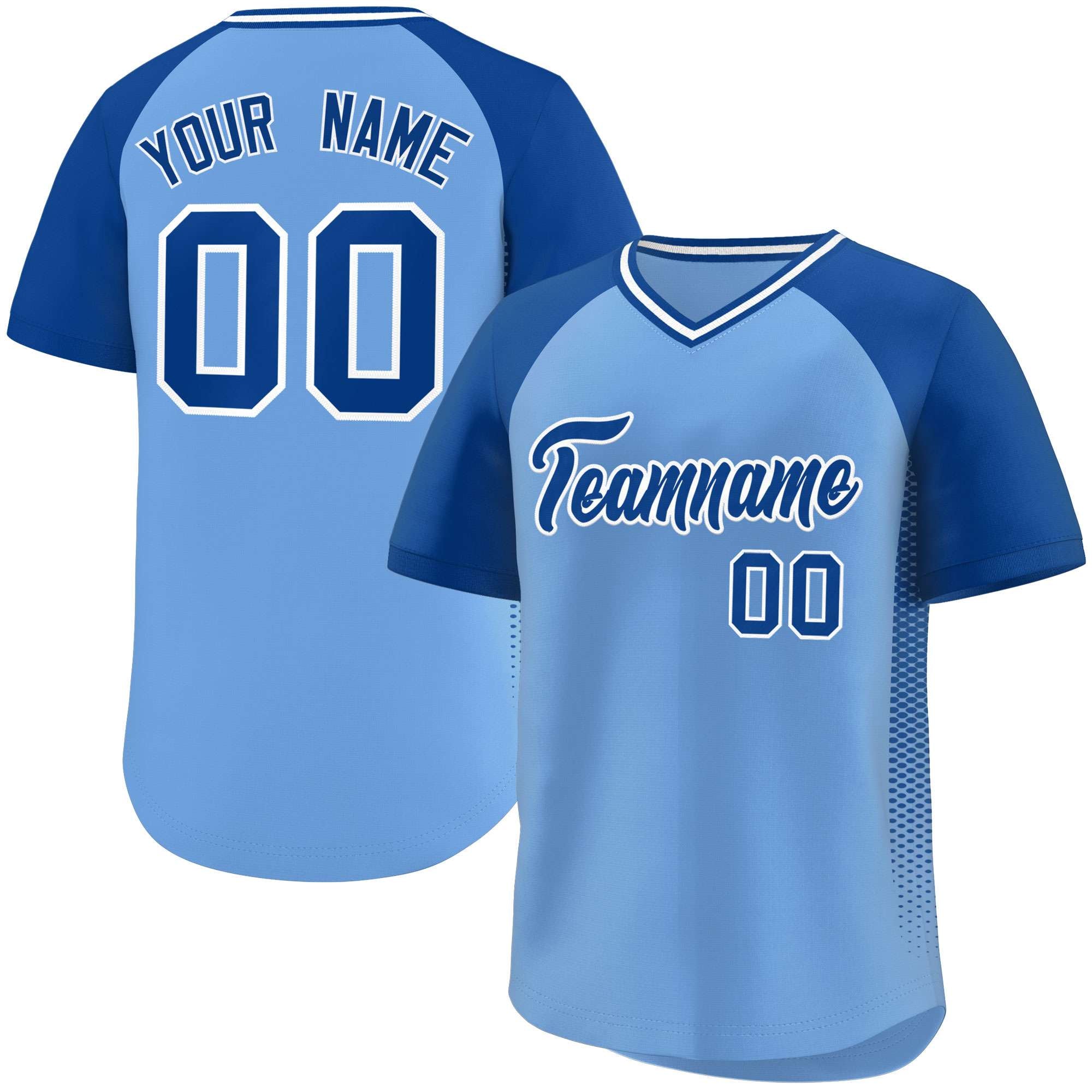 Custom Light Blue Royal Raglan Sleeves Side Spot Authentic Pullover Baseball Jersey