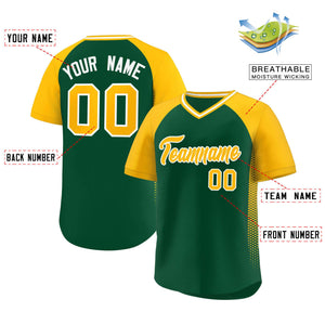 Custom Green Gold Raglan Sleeves Side Spot Authentic Pullover Baseball Jersey