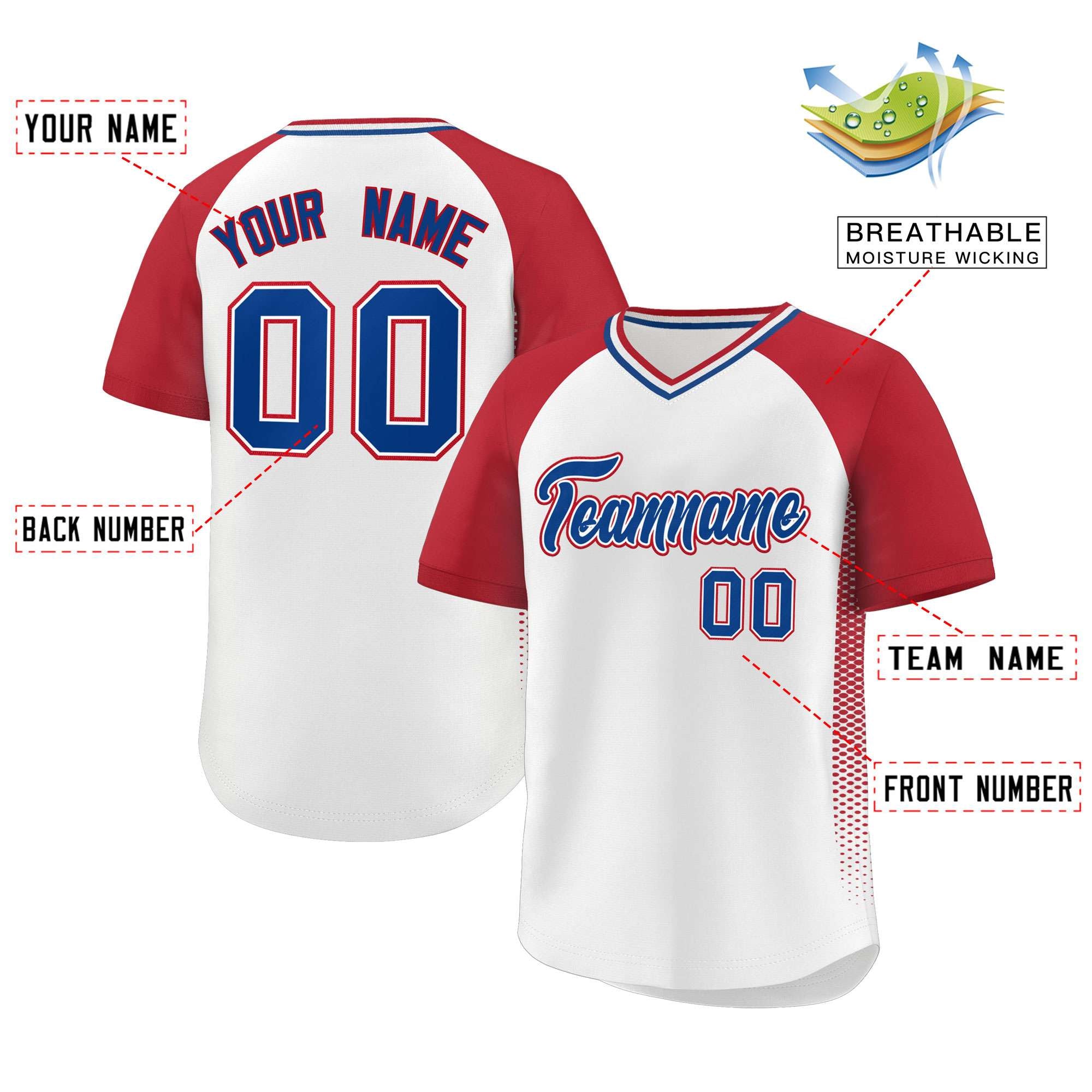 Custom White Red Raglan Sleeves Side Spot Authentic Pullover Baseball Jersey