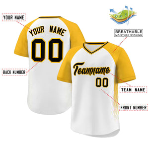 Custom White Gold Raglan Sleeves Side Spot Authentic Pullover Baseball Jersey