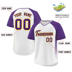 Custom White Purple Raglan Sleeves Side Spot Authentic Pullover Baseball Jersey