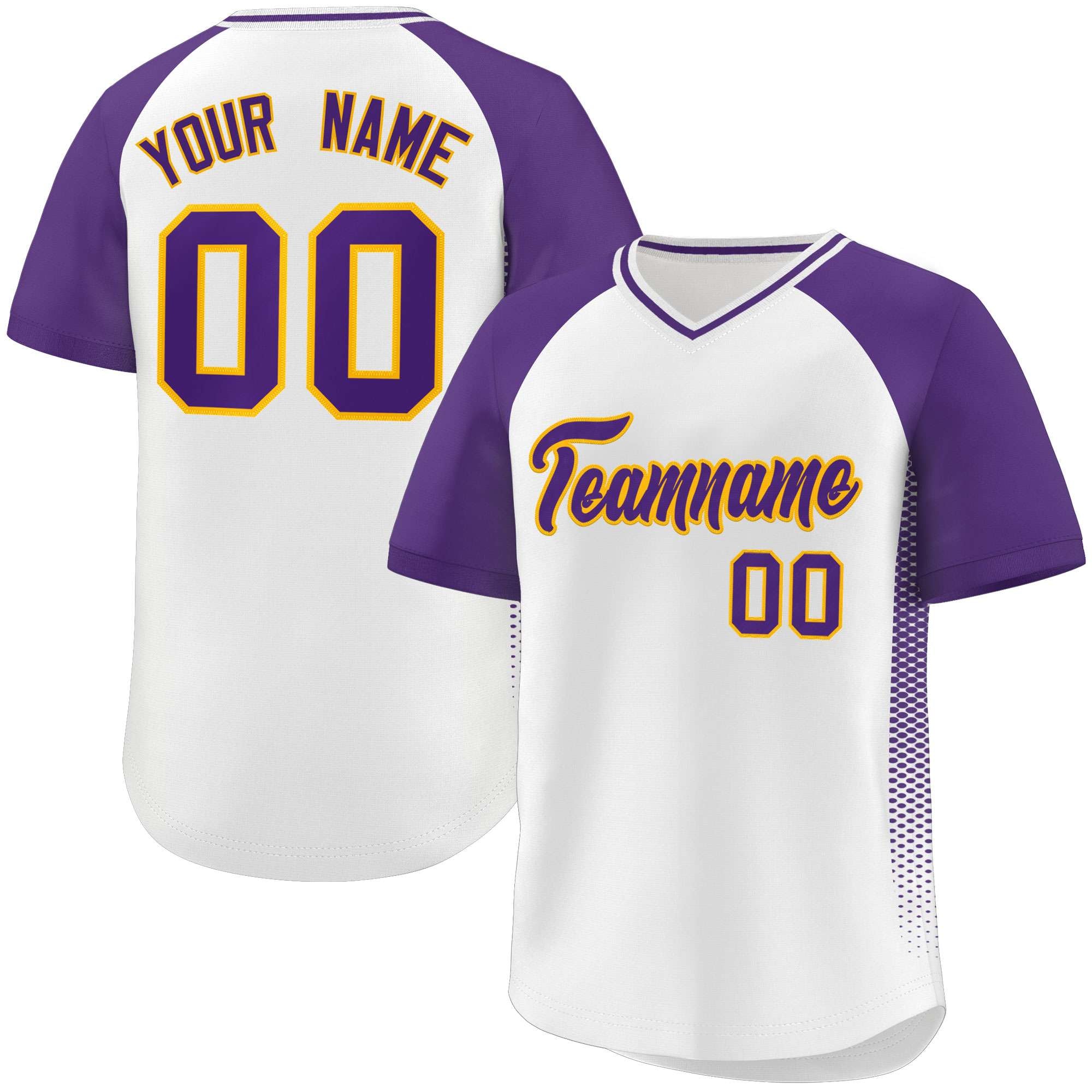 Custom White Purple Raglan Sleeves Side Spot Authentic Pullover Baseball Jersey