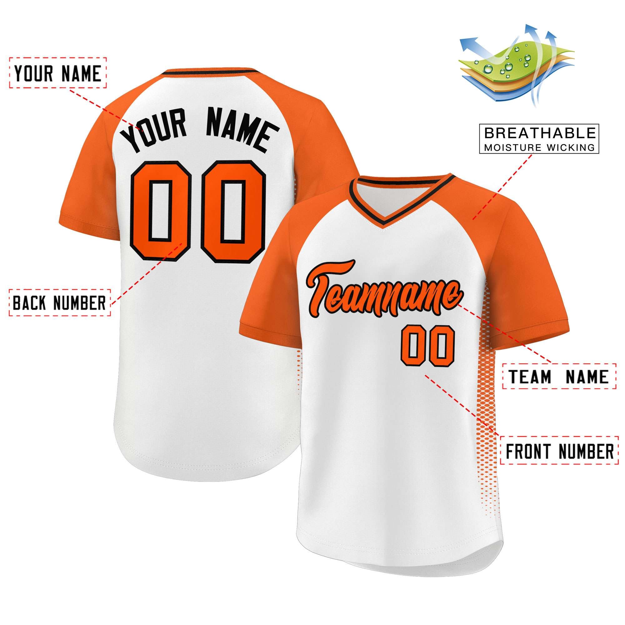 Custom White Orange Raglan Sleeves Side Spot Authentic Pullover Baseball Jersey