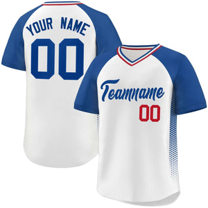 Custom White Royal Raglan Sleeves Side Spot Authentic Pullover Baseball Jersey