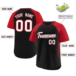 Custom Black Red Raglan Sleeves Side Spot Authentic Pullover Baseball Jersey