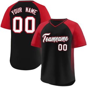 Custom Black Red Raglan Sleeves Side Spot Authentic Pullover Baseball Jersey