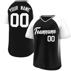 Custom Black White Raglan Sleeves Side Spot Authentic Pullover Baseball Jersey