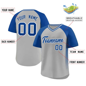 Custom Gray Royal Raglan Sleeves Side Spot Authentic Pullover Baseball Jersey