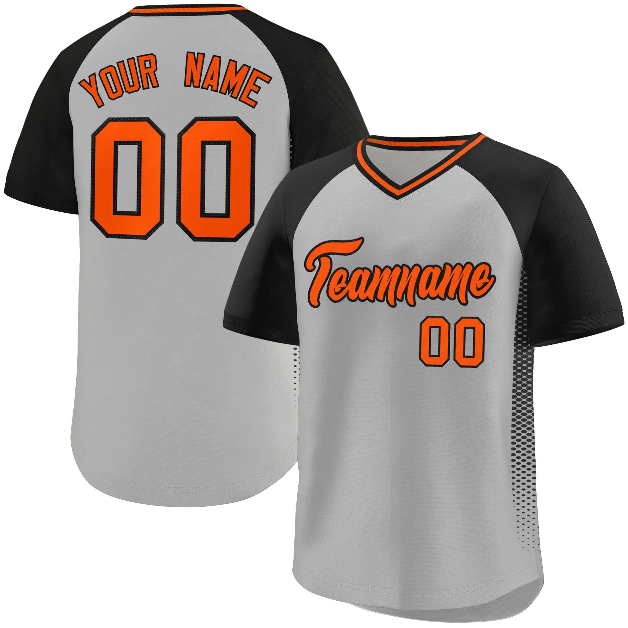 Custom Gray Black Raglan Sleeves Side Spot Authentic Pullover Baseball Jersey