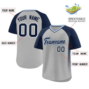 Custom Gray Navy Raglan Sleeves Side Spot Authentic Pullover Baseball Jersey