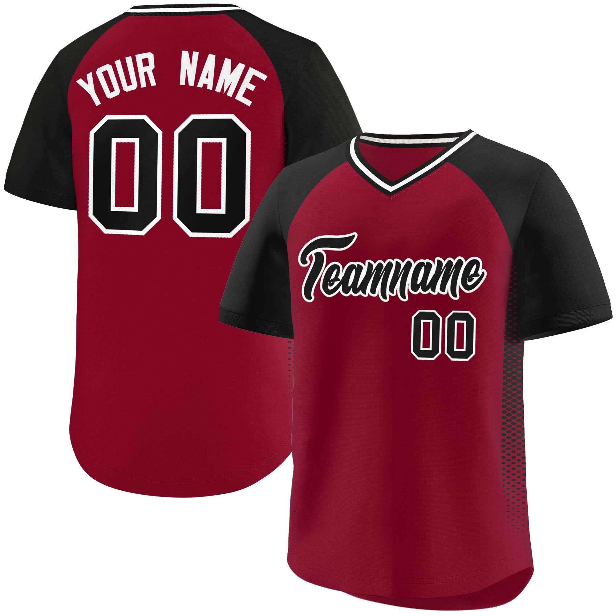 Custom Crimson Black Raglan Sleeves Side Spot Authentic Pullover Baseball Jersey