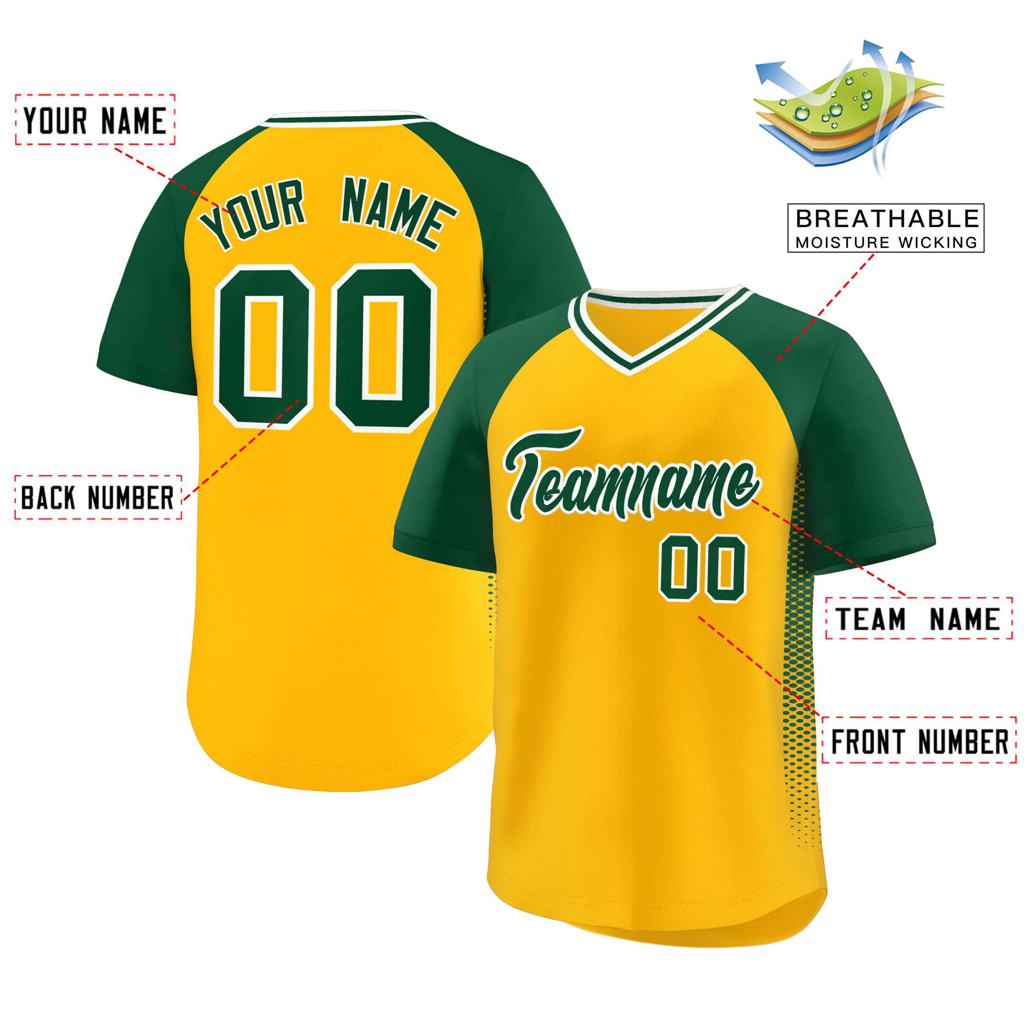 Custom Yellow Green Raglan Sleeves Side Spot Authentic Pullover Baseball Jersey