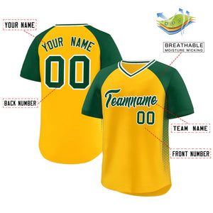 Custom Yellow Green Side Spot Raglan Sleeves Authentic Pullover Baseball Jersey