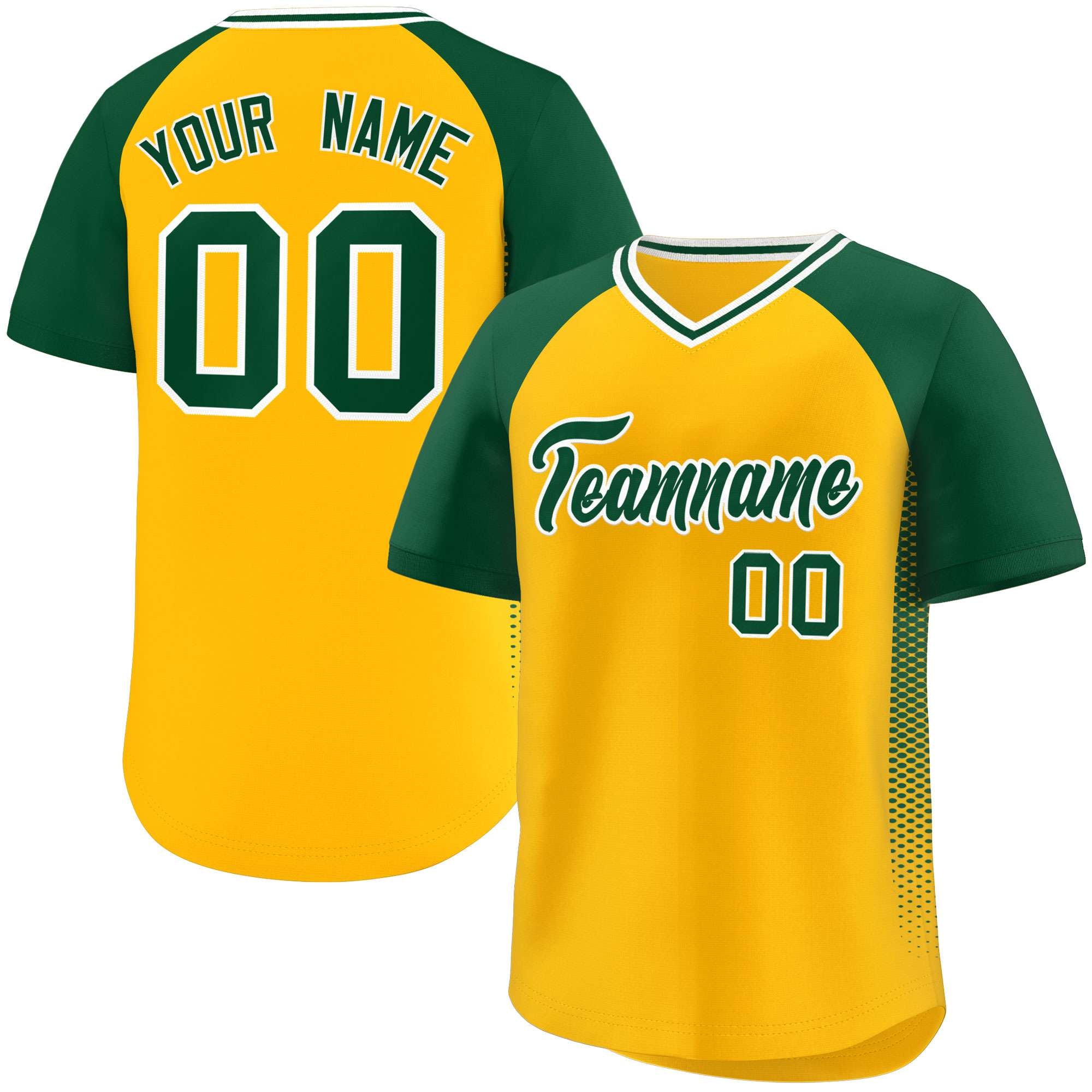 Custom Yellow Green Raglan Sleeves Side Spot Authentic Pullover Baseball Jersey