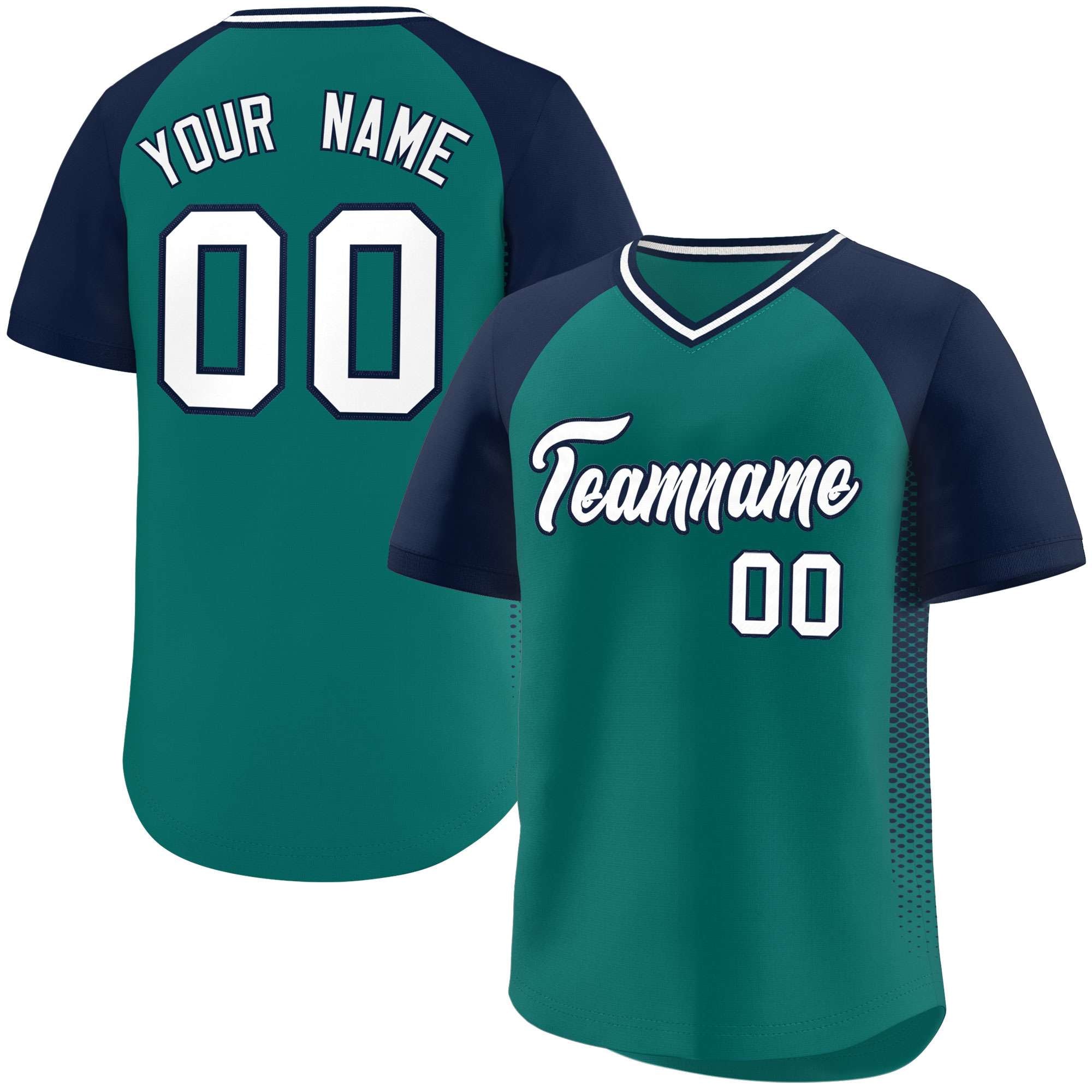 Custom Aqua Navy Raglan Sleeves Side Spot Authentic Pullover Baseball Jersey