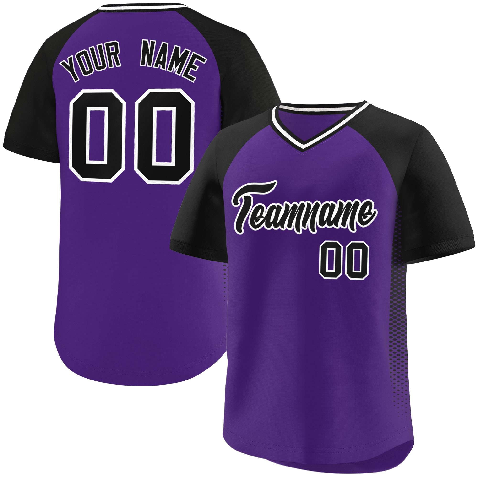 Custom Purple Black Raglan Sleeves Side Spot Authentic Pullover Baseball Jersey