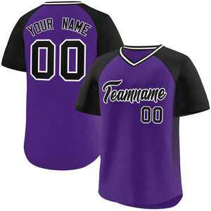 Custom Purple Black Raglan Sleeves Side Spot Authentic Pullover Baseball Jersey