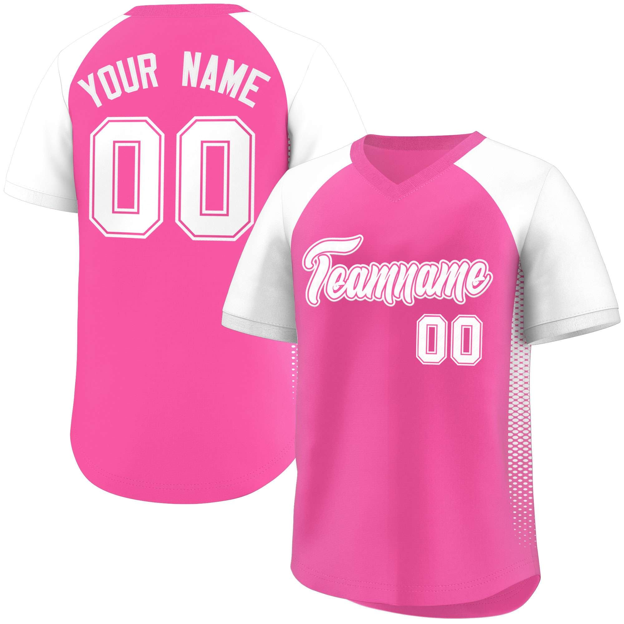 Custom Pink White Raglan Sleeves Side Spot Authentic Pullover Baseball Jersey