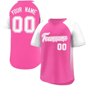 Custom Pink White Raglan Sleeves Side Spot Authentic Pullover Baseball Jersey