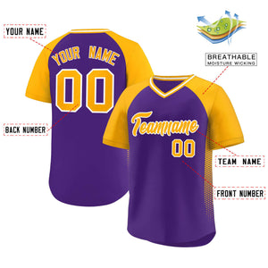 Custom Purple Gold Raglan Sleeves Side Spot Authentic Pullover Baseball Jersey