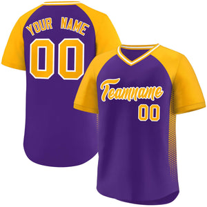 Custom Purple Gold Raglan Sleeves Side Spot Authentic Pullover Baseball Jersey