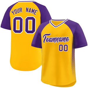 Custom Yellow Purple Raglan Sleeves Side Spot Authentic Pullover Baseball Jersey