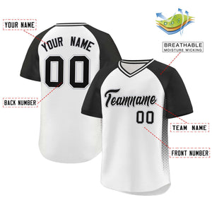 Custom White Black Raglan Sleeves Side Spot Authentic Pullover Baseball Jersey