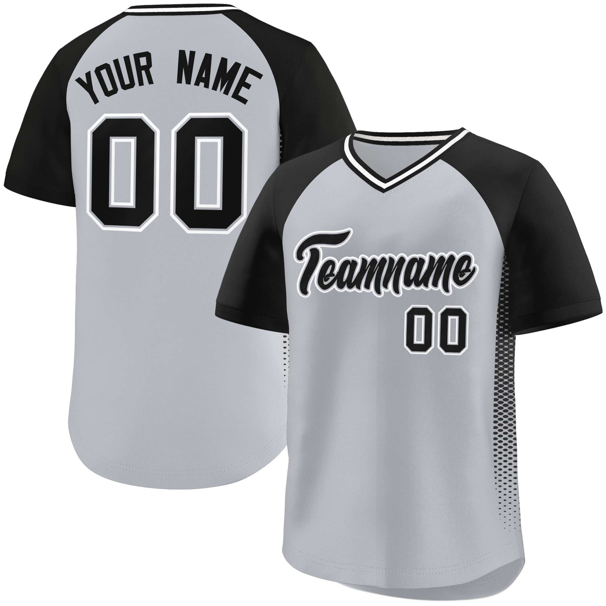 Custom Gray Black Raglan Sleeves Side Spot Authentic Pullover Baseball Jersey