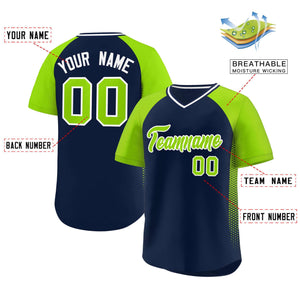 Custom Navy Neon Green Raglan Sleeves Side Spot Authentic Pullover Baseball Jersey