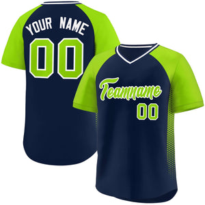 Custom Navy Neon Green Raglan Sleeves Side Spot Authentic Pullover Baseball Jersey