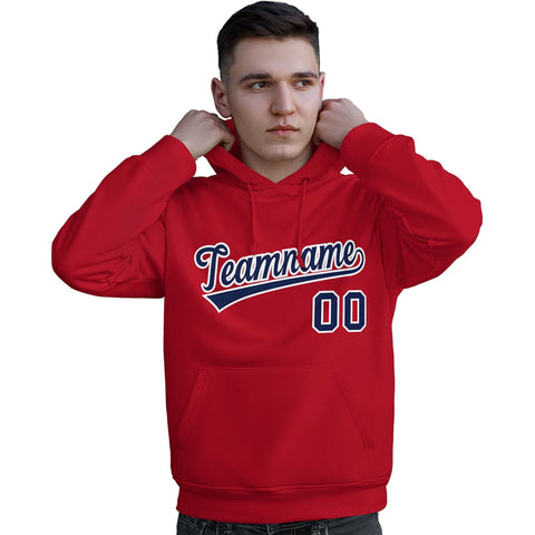 Custom Red Navy-White Classic Style Personalized Sport Pullover Hoodie