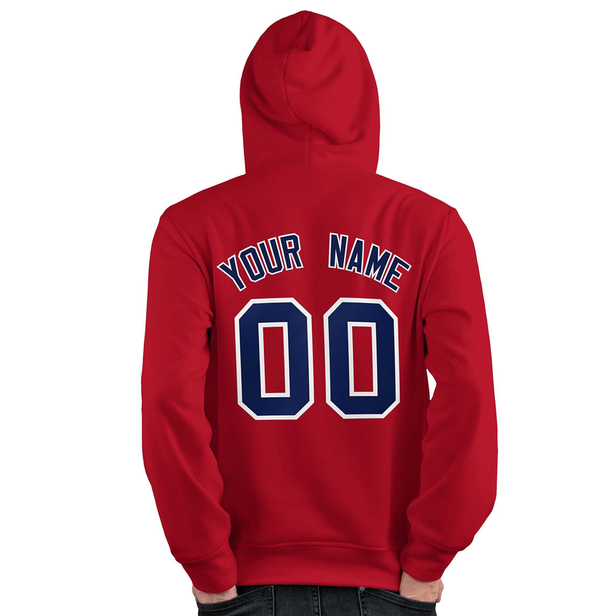 Custom Red Navy-White Classic Style Personalized Sport Pullover Hoodie