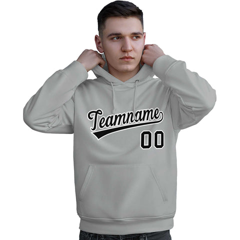 Custom Gray Black-White Classic Style Personalized Sport Pullover Hoodie