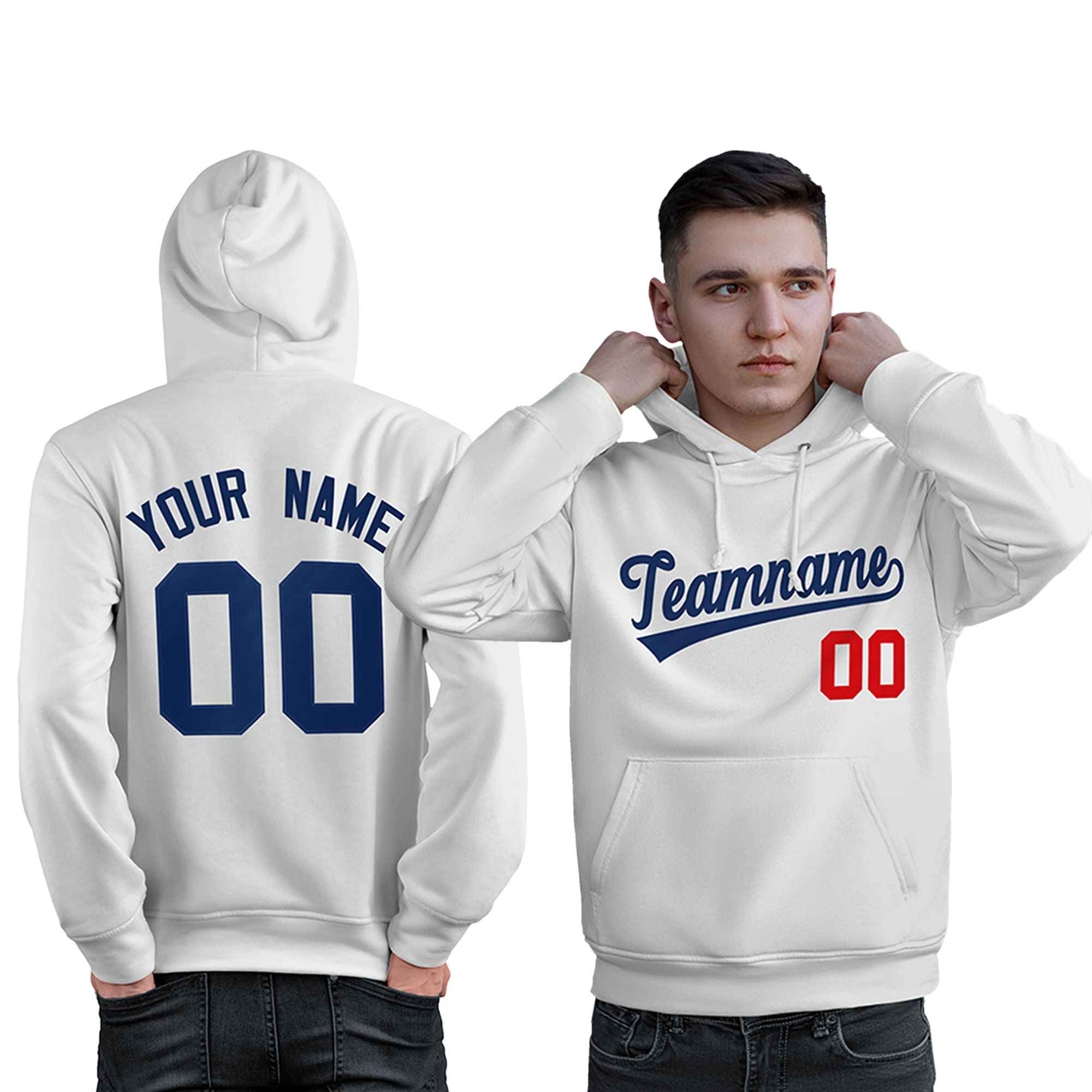 Custom White Navy-Red Classic Style Personalized Sport Pullover Hoodie