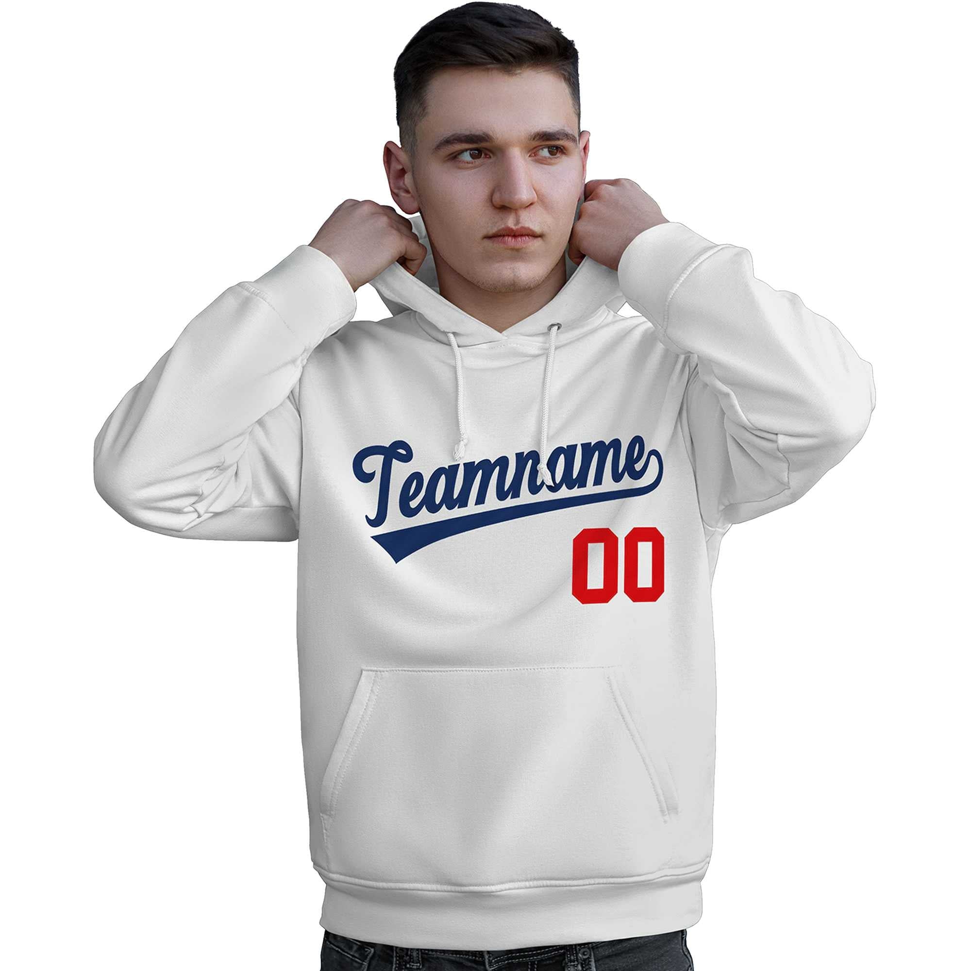 Custom White Navy-Red Classic Style Personalized Sport Pullover Hoodie