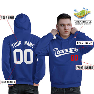 Custom Royal White-Red Classic Style Personalized Sport Pullover Hoodie