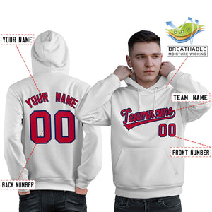 Custom White Red-Navy Classic Style Personalized Sport Pullover Hoodie