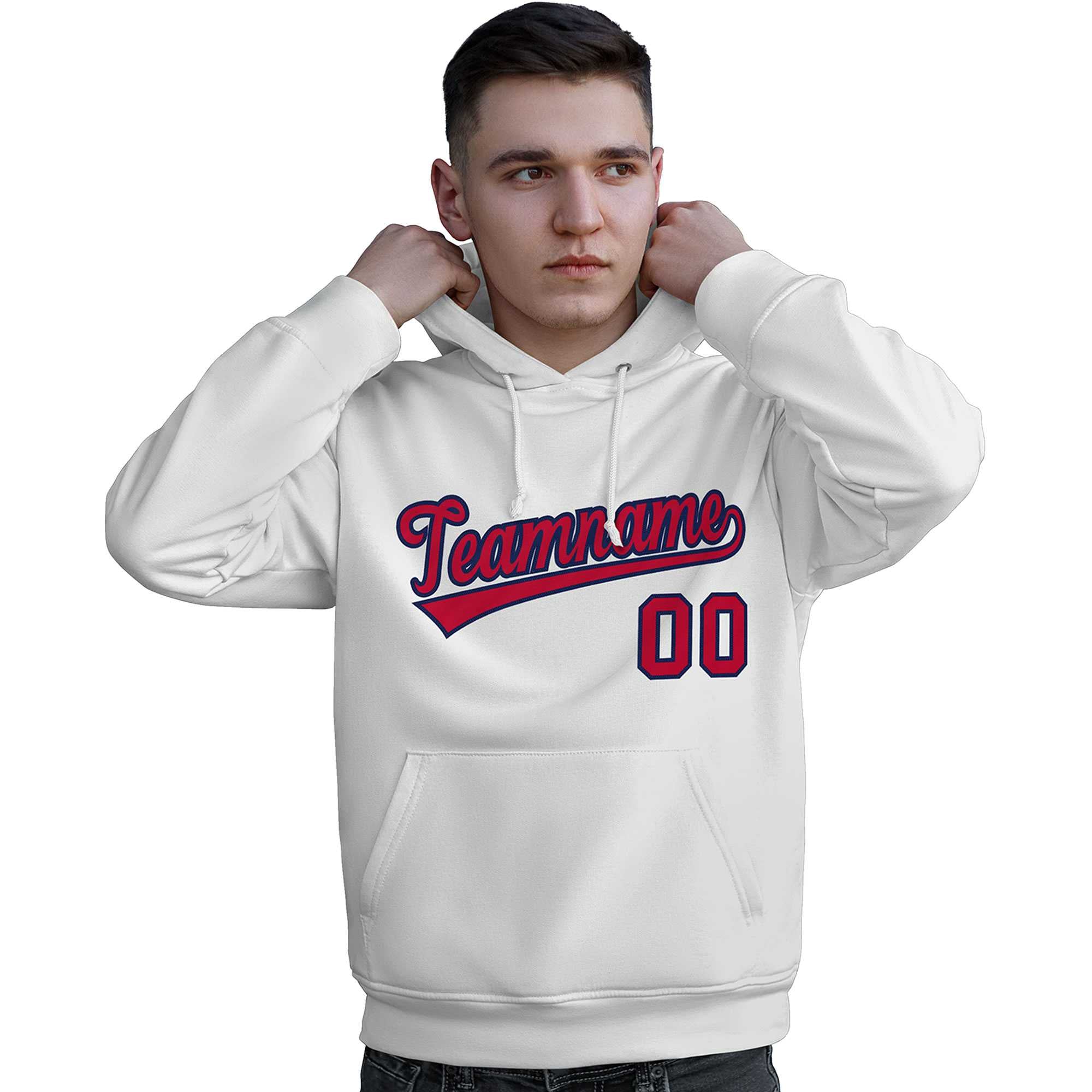 Custom White Red-Navy Classic Style Personalized Sport Pullover Hoodie