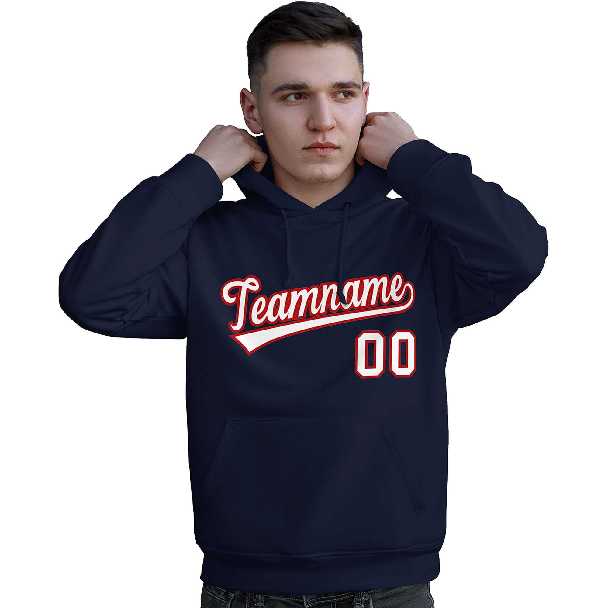 Custom Navy Red-White Classic Style Personalized Sport Pullover Hoodie