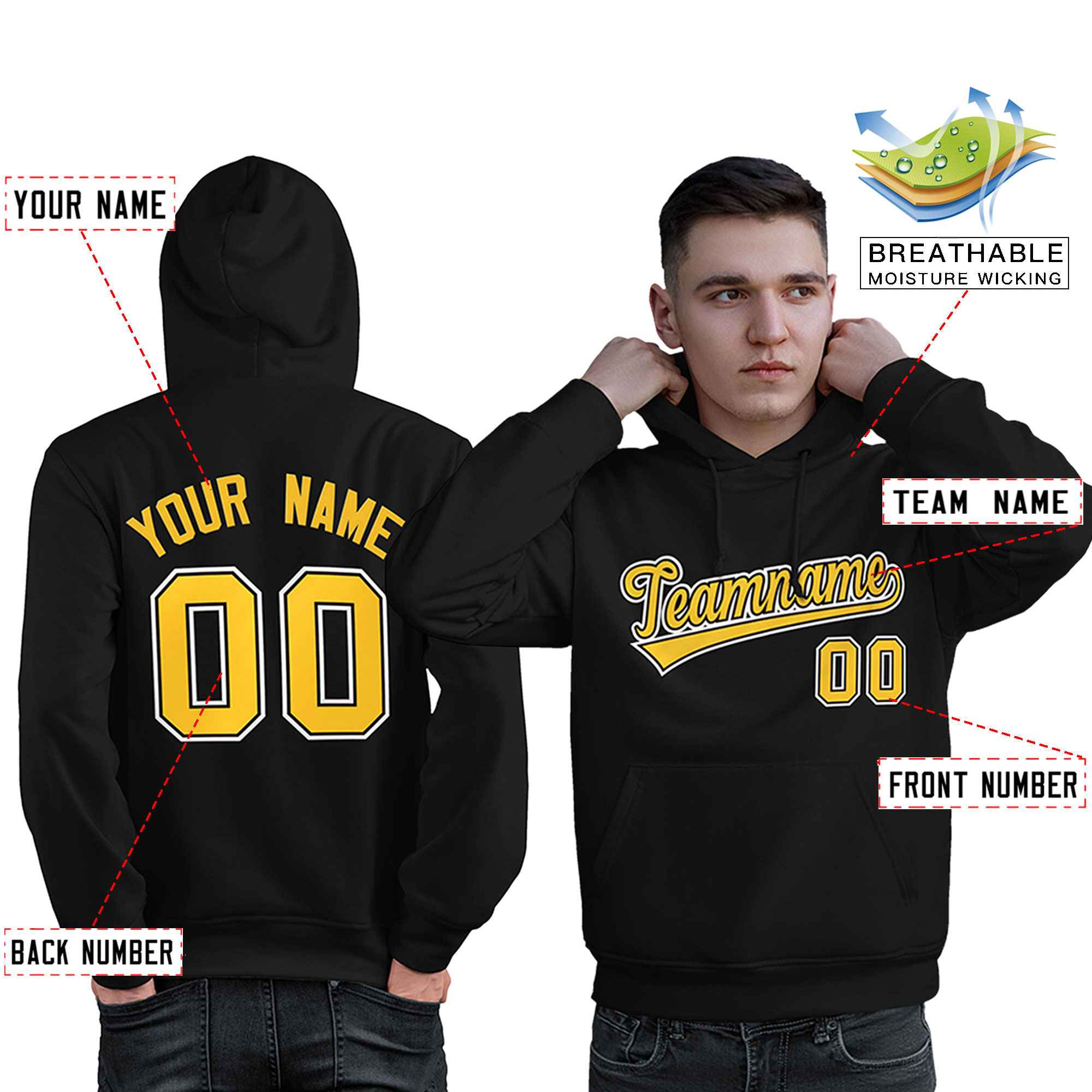 Custom Black Gold-White Classic Style Personalized Sport Pullover Hoodie